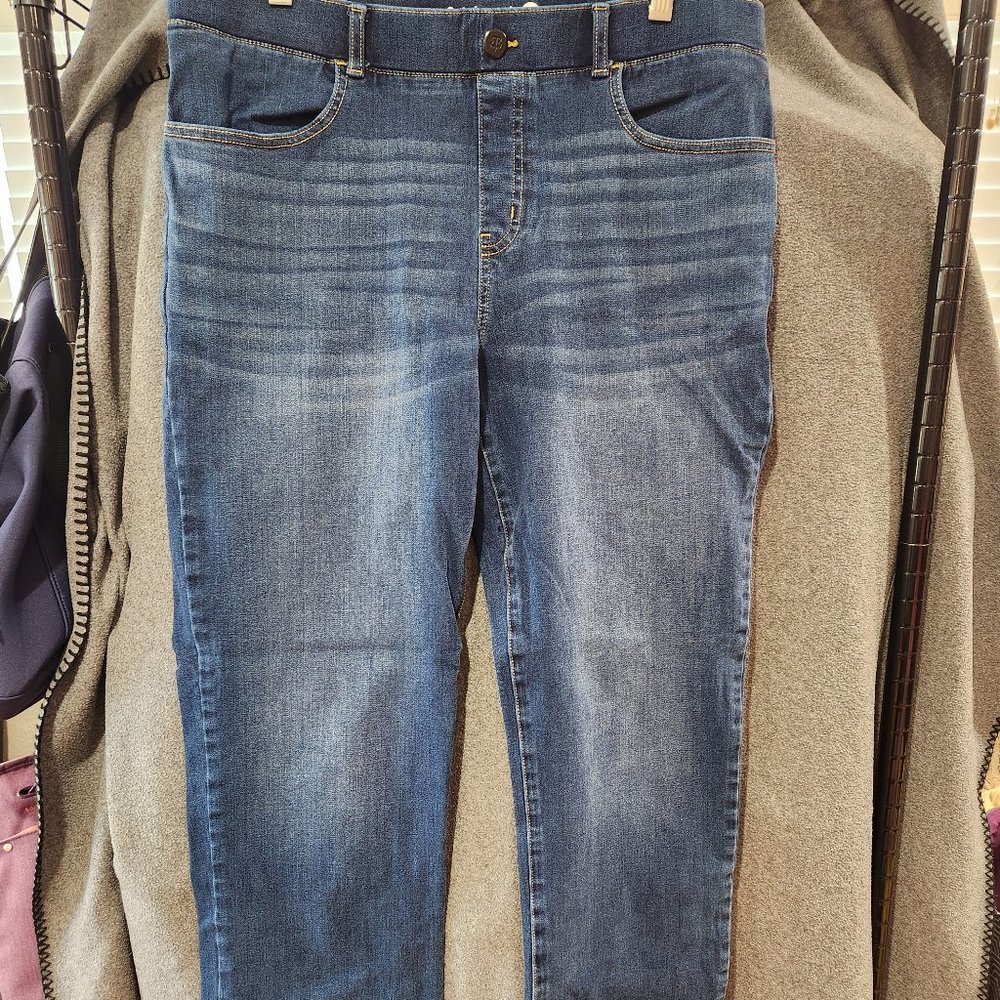 BETABRAND Women's Straight Leg Denim Yoga Pant Dark Vintage Blue Pockets XL P